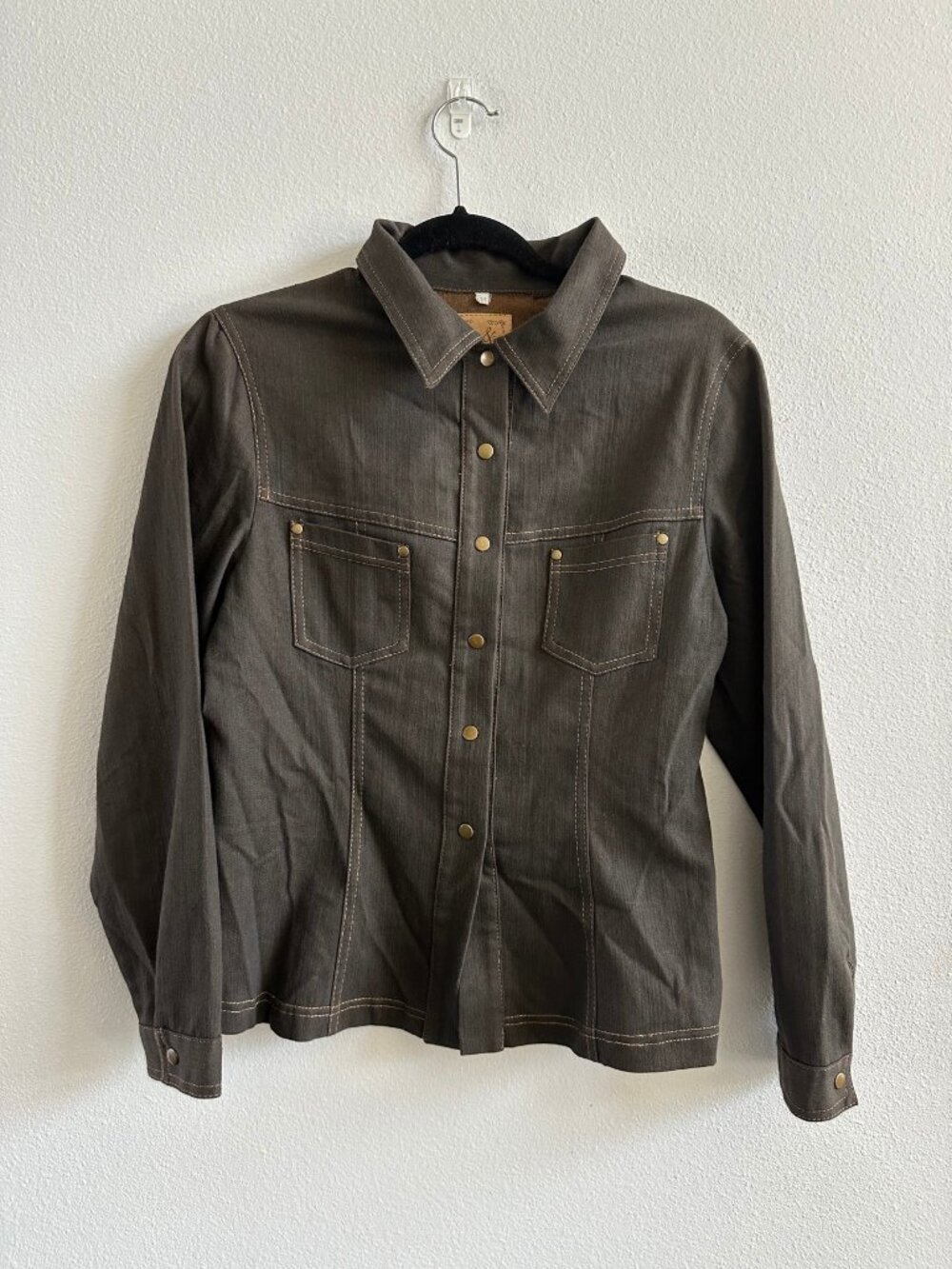 Lara & Co Italy Dark Brown Denim Snap-Front Shirt Size M